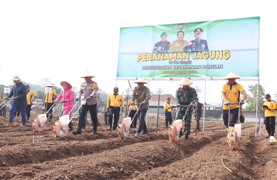 Dukung Percepatan Swasembada Pangan, Dandim 0808/Blitar Bersinergi Ikuti Penanaman Benih Jagung Polres Blitar Kota